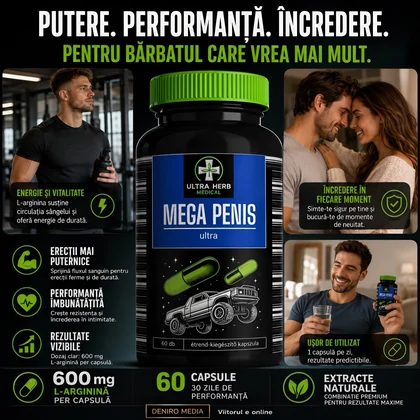 Pills Mega Penis Ultra — 60 Capsule, L-Arginină 600 Mg