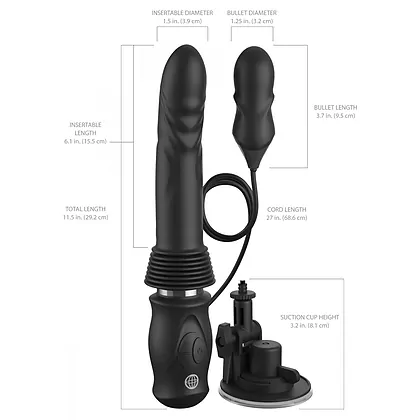 Pipedream Vibrator De împingere 7.6 cm, 10 Moduri, USB C Negru