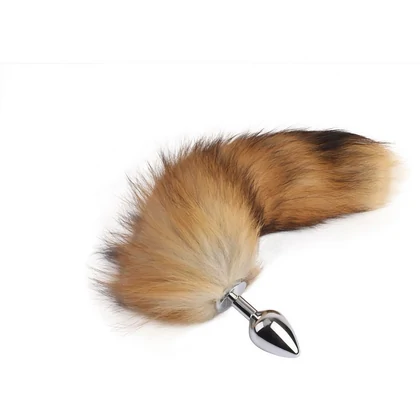 Plug Anal Aluminiu cu Coadă Blăniță 43 cm Fluffy Fox Argintiu