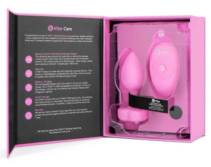 Plug Anal B-Vibe cu Inimă - 15 Moduri, 6 Nivele Roz