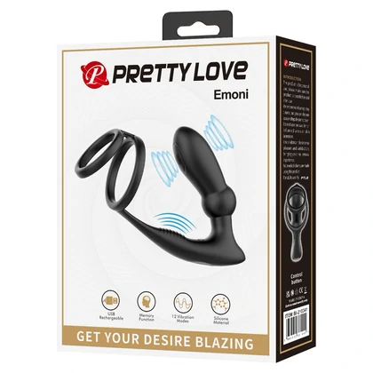Pretty Love Emoni Inel Vibrator Reîncărcabil 12 Moduri Negru