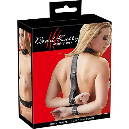 Bad Kitty Set Guler + Cătușe Reglabile Mâini Talie Negru