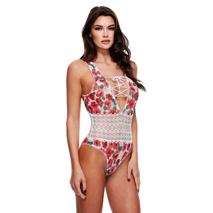Body Baci White Floral And Lace Alb S-M