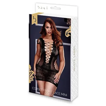 Chemise Baci Front Lace Mini Dress Negru S-L