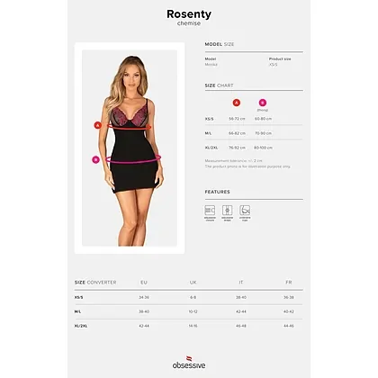 Chemise Obsessive Rosenty Negru XS-S