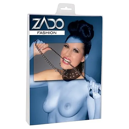 Lesă Metalică Mâner Piele Negru