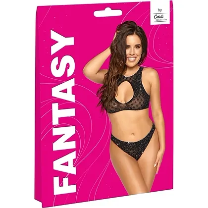 Set Intim Fantasy Cottelli Collection – Top + Tanga S-L Negru S-L