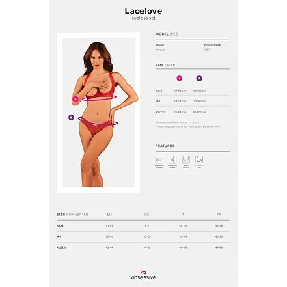 Set Obsessive Lacelove Cupless Roșu M-L