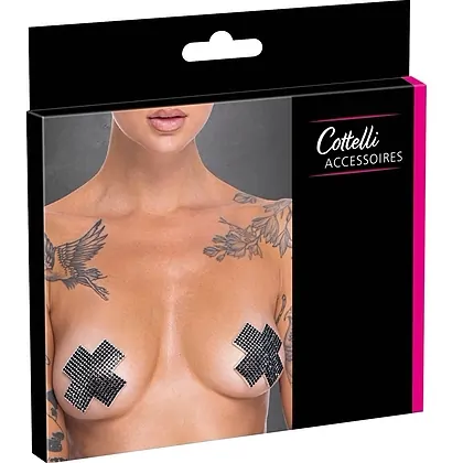 Stickere Pentru Sfârcuri Cruce – Cristale Negre, Set 2