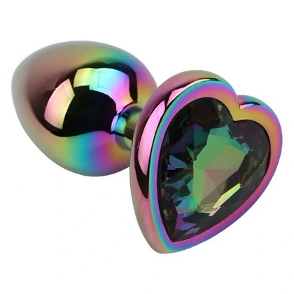 Rainbow Heart Plug Anal Din Aluminiu cu Bijuterie, Potrivită Multicolor