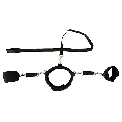 Set Collar With Cuffs And Leash Negru