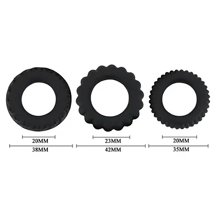 Set Inele Penis Titan 3 în 1 Silicone Negru