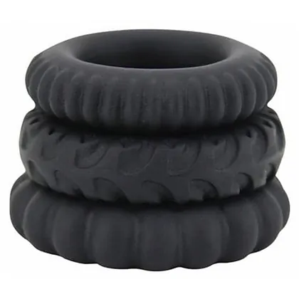 Set Inele Penis Titan 3 în 1 Silicone Negru