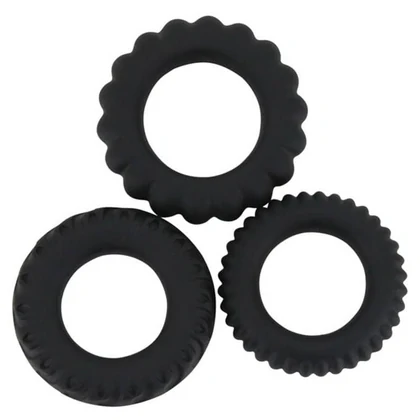 Set Inele Penis Titan 3 în 1 Silicone Negru