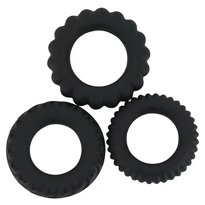 Set Inele Penis Titan 3 în 1 Silicone Negru