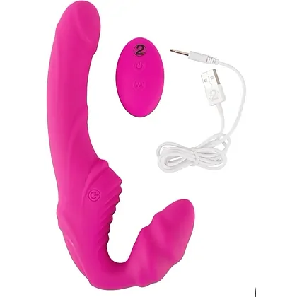 Strapless Strap On Cu 2 Vibratoare Reîncărcabil Roz
