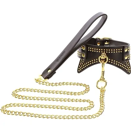 Studded Collar and Leash Negru _