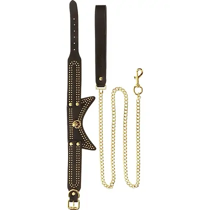 Studded Collar and Leash Negru _