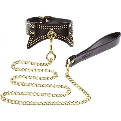 Studded Collar and Leash Negru _