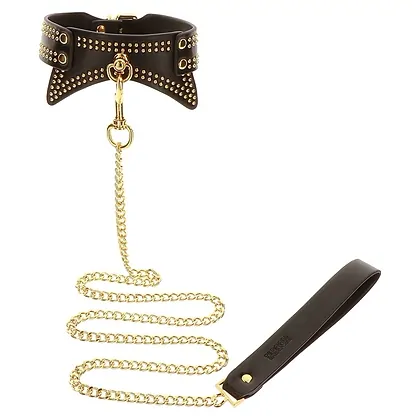 Studded Collar and Leash Negru _
