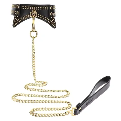 Studded Collar and Leash Negru _