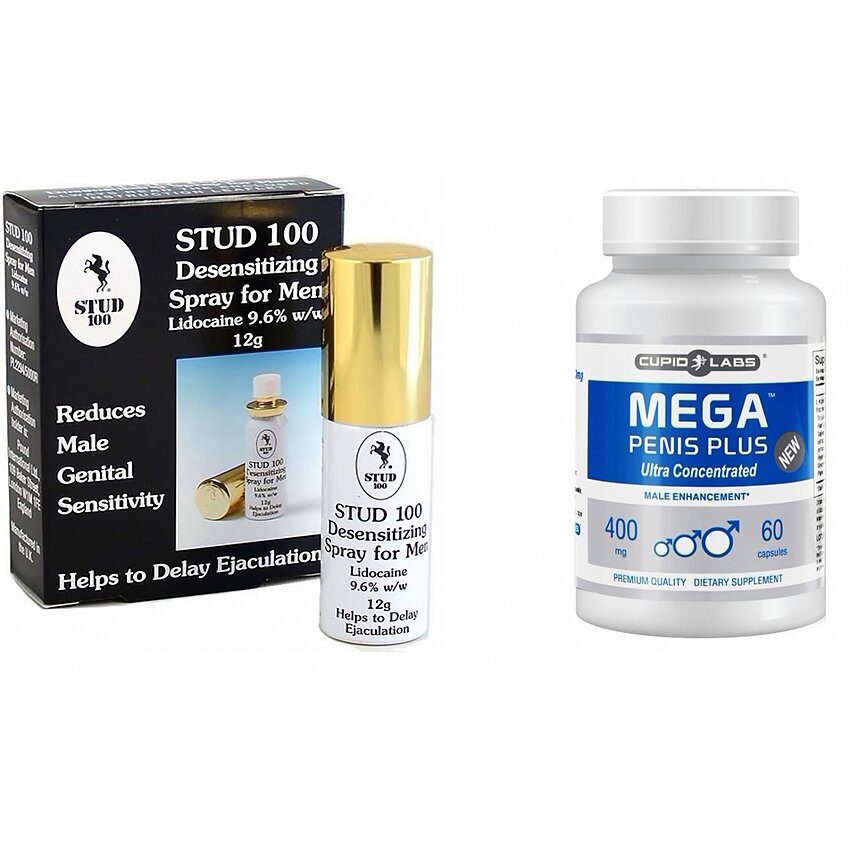 Pachet Spray Stud 100 Original + Pastile Mărirea Penisului Mega Penis Plus
