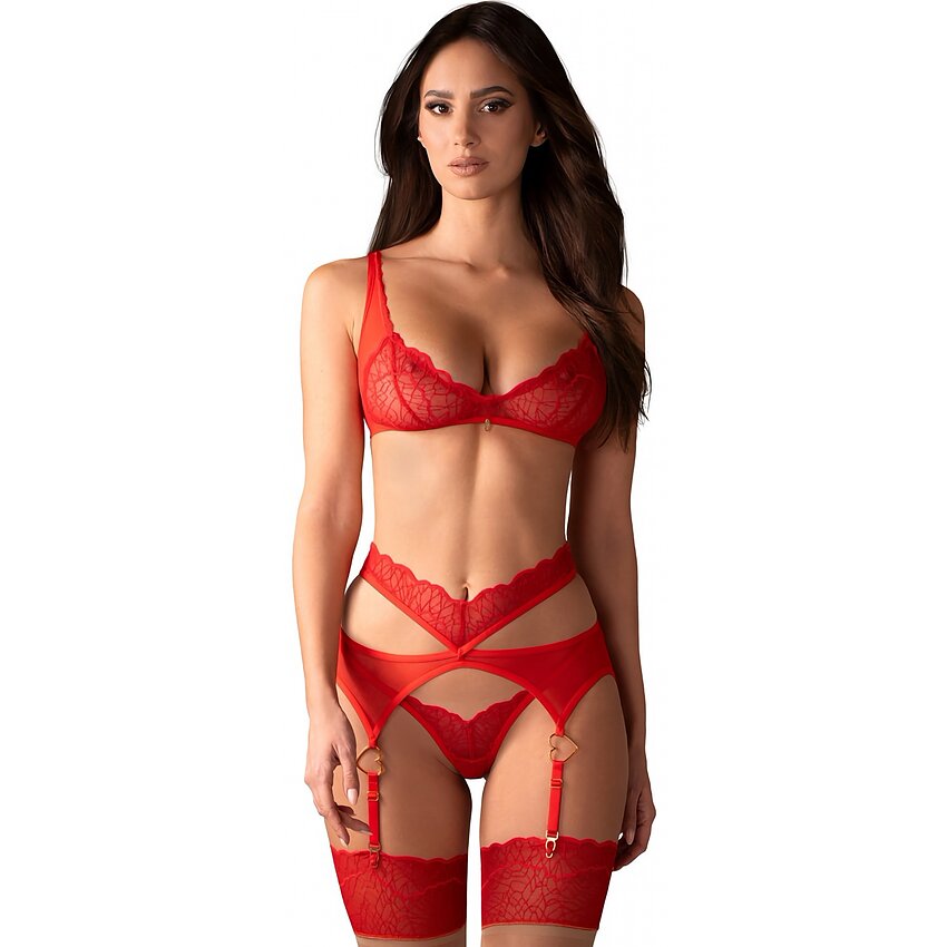Suspender Set Obsessive Cupide Desir Roșu L-XL
